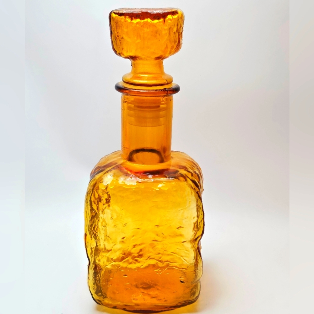 Vintage Empoli Brutalist Amber Glass Decanter With Stopper
